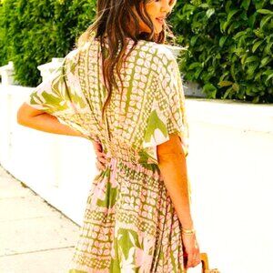 Floral Green and Pink Women's Dress